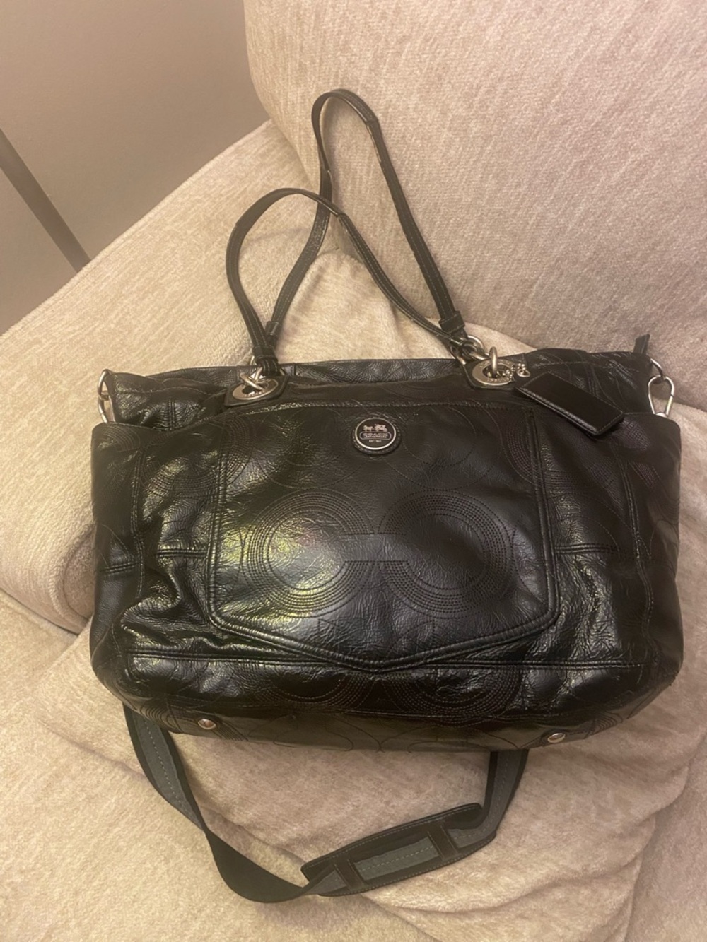 Coach Alex Signature Black Patent Leather Baby Travel Tote Bag